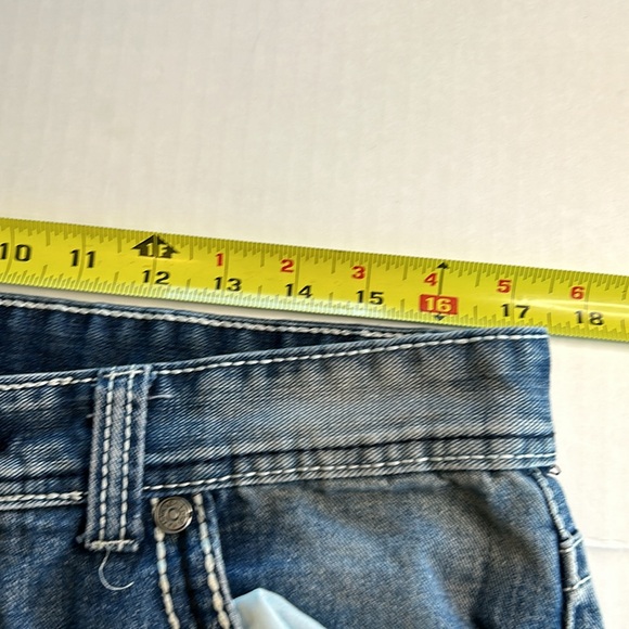 1738 Dynasty Blue Denim Distressed Embroidered Back Pocket Jeans. Size 36 - Picture 12 of 15